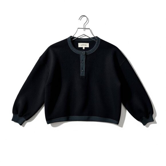 The Great THE FLEECE HENLEY SWEATSHIRT In Black Size 0 XS Oversized $195 - Picture 10 of 11